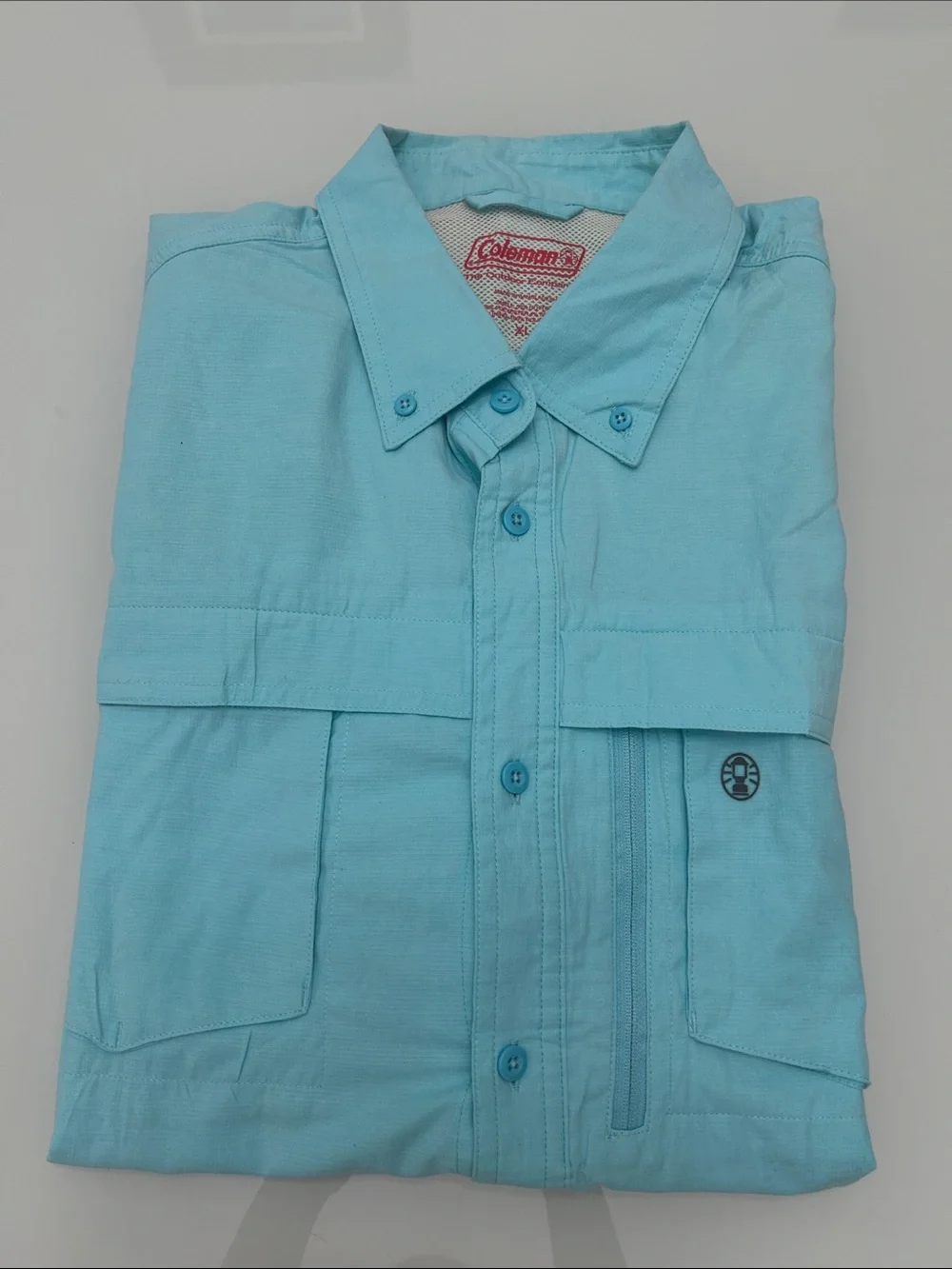 Coleman Men’s Short-Sleeve Button Down Shirt - Aqua Blue XL